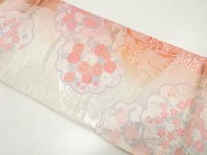 未使用品　佐々木織物製　雪輪に草花・枝垂れ柳模様織り出し袋帯(未仕立て)